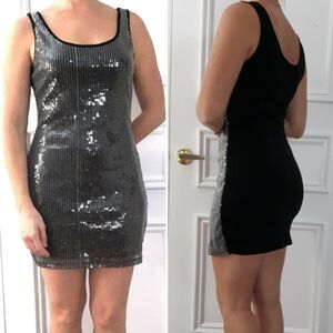 Silver Sequin MATERIAL GIRL Colour Block Party Dress